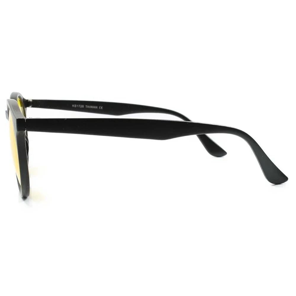 Classic Retro Old Fashioned Hip Mens Womens Black Yellow Lens Round Sunglasses